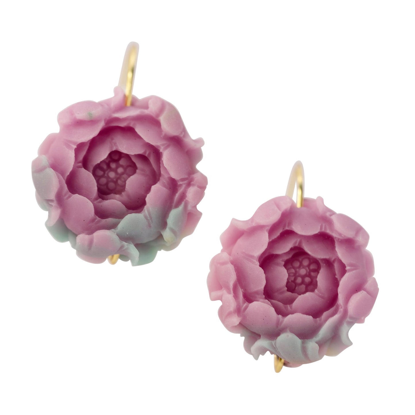 Agate Peony Large Earrings 14K Gold Hook