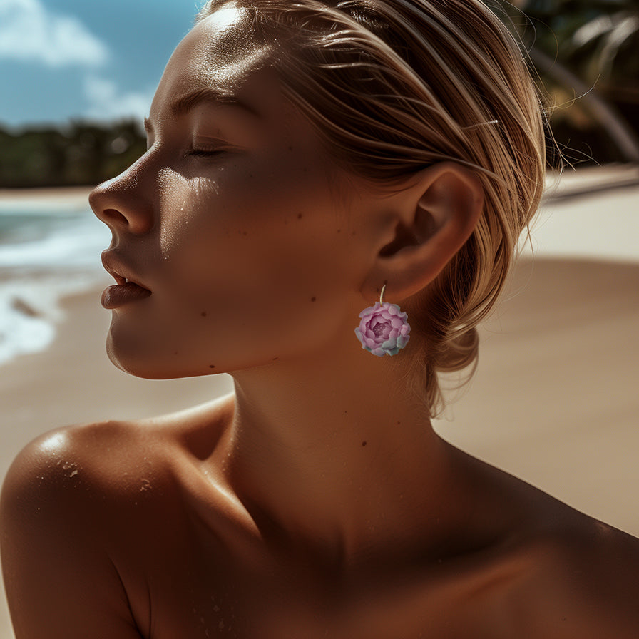 Agate Peony Large Earrings 14K Gold Hook