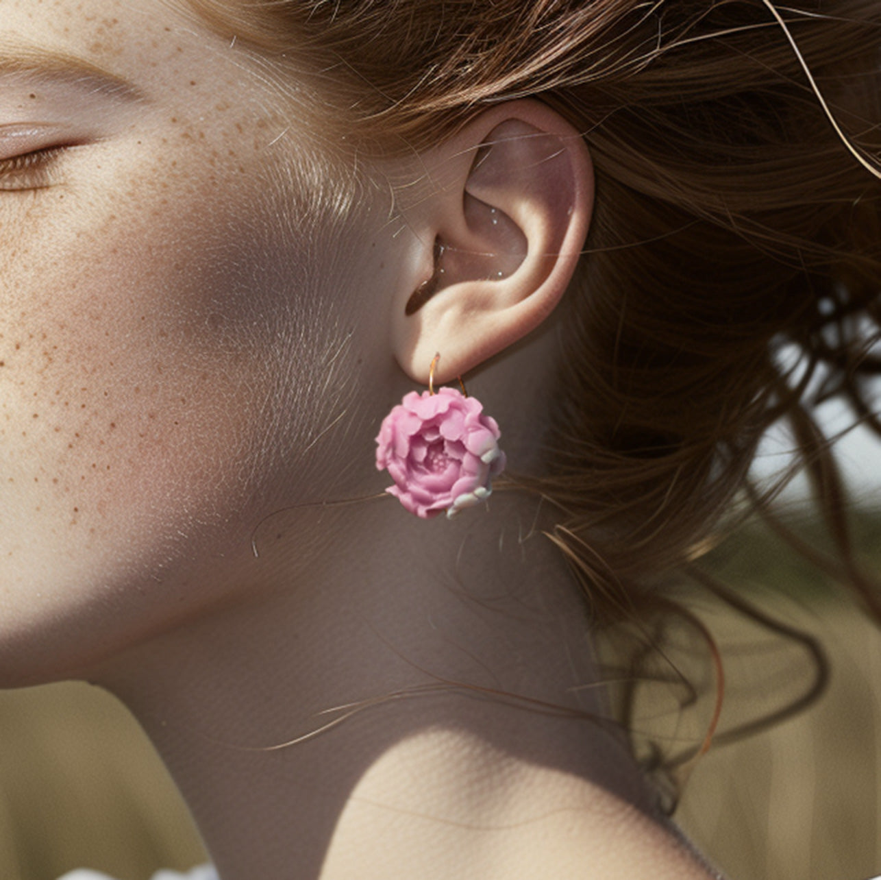 Agate Peony Large Earrings 14K Gold Hook