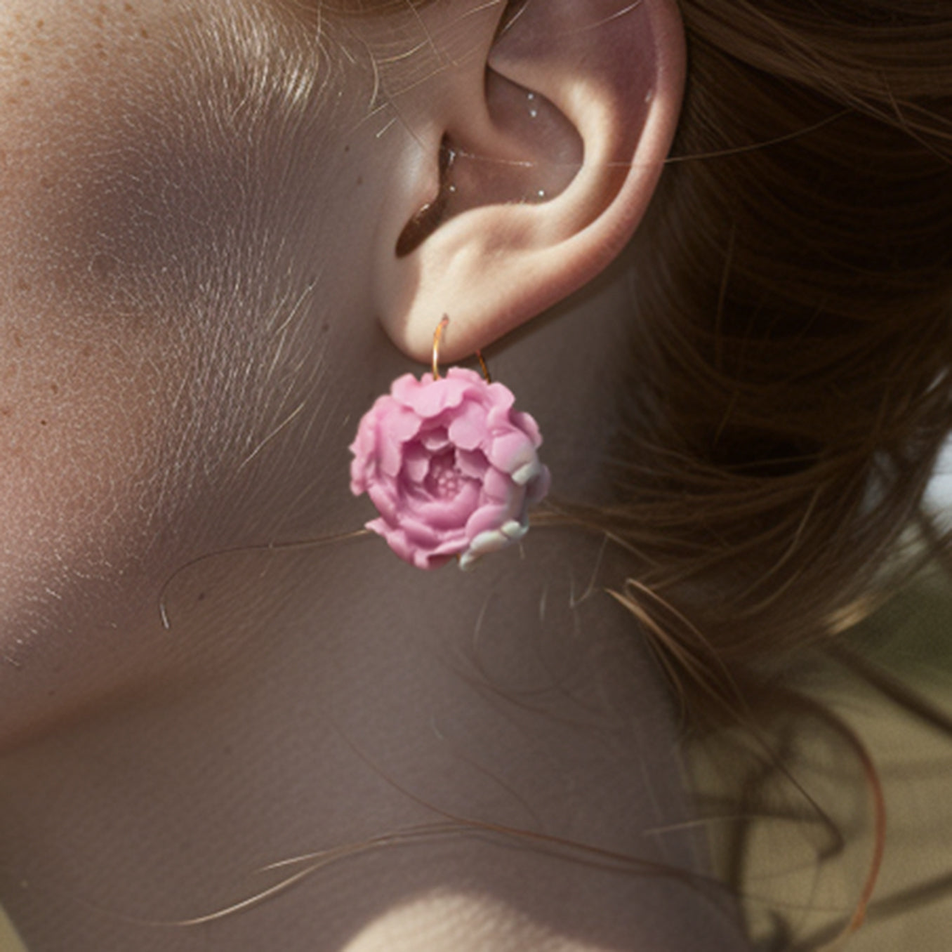 Agate Peony Large Earrings 14K Gold Hook