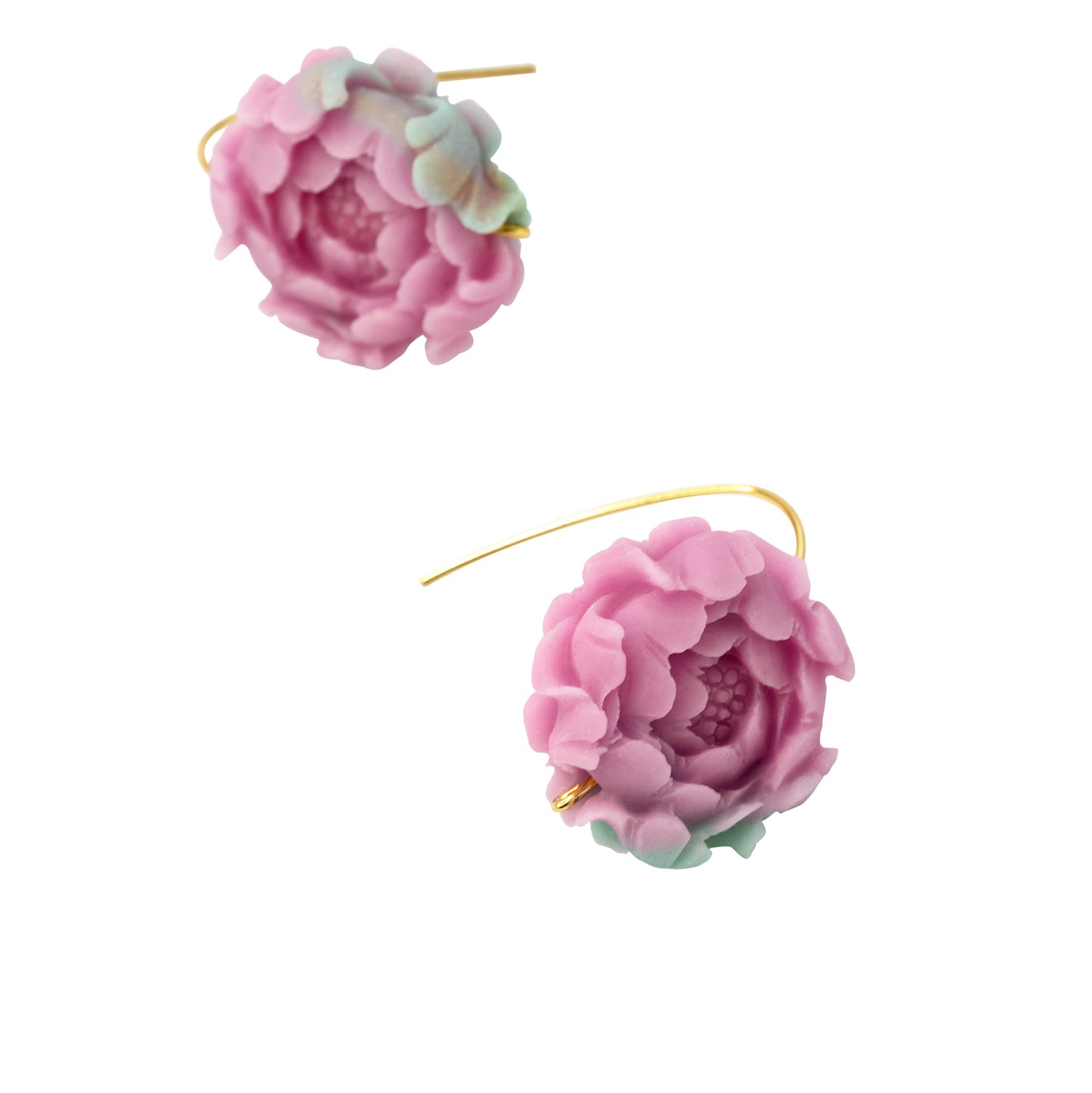 Agate Peony Large Earrings 14K Gold Hook