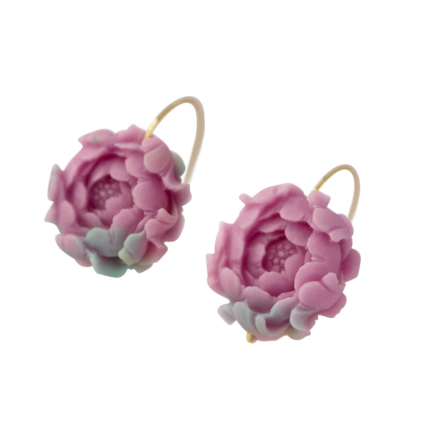 Agate Peony Large Earrings 14K Gold Hook