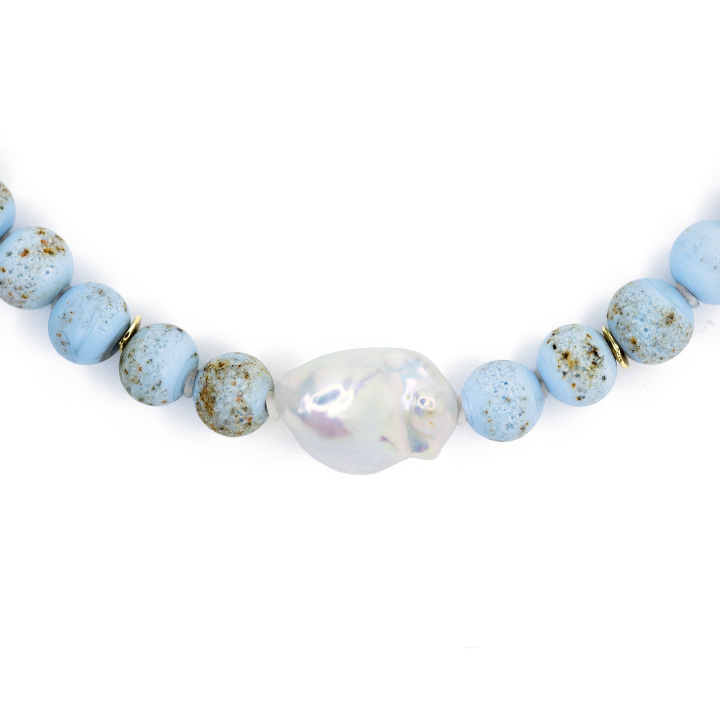 Baroque Pearl & Blue Ceramic Bead Necklace