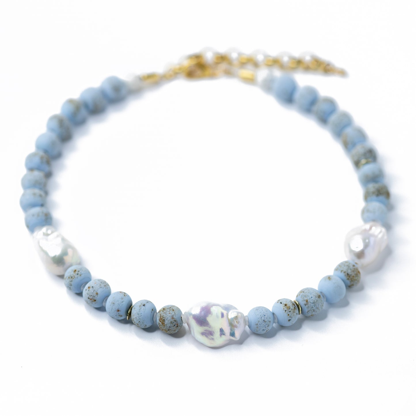Baroque Pearl & Blue Ceramic Bead Necklace