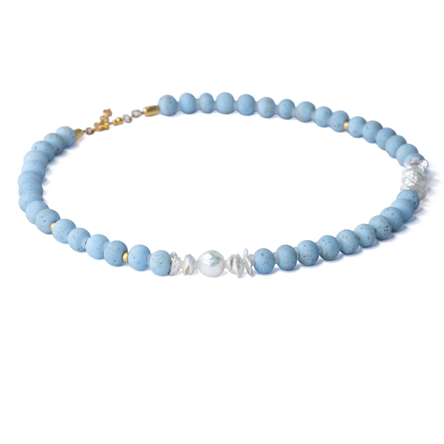 Freshwater Pearl & Blue Ceramic Bead Necklace II