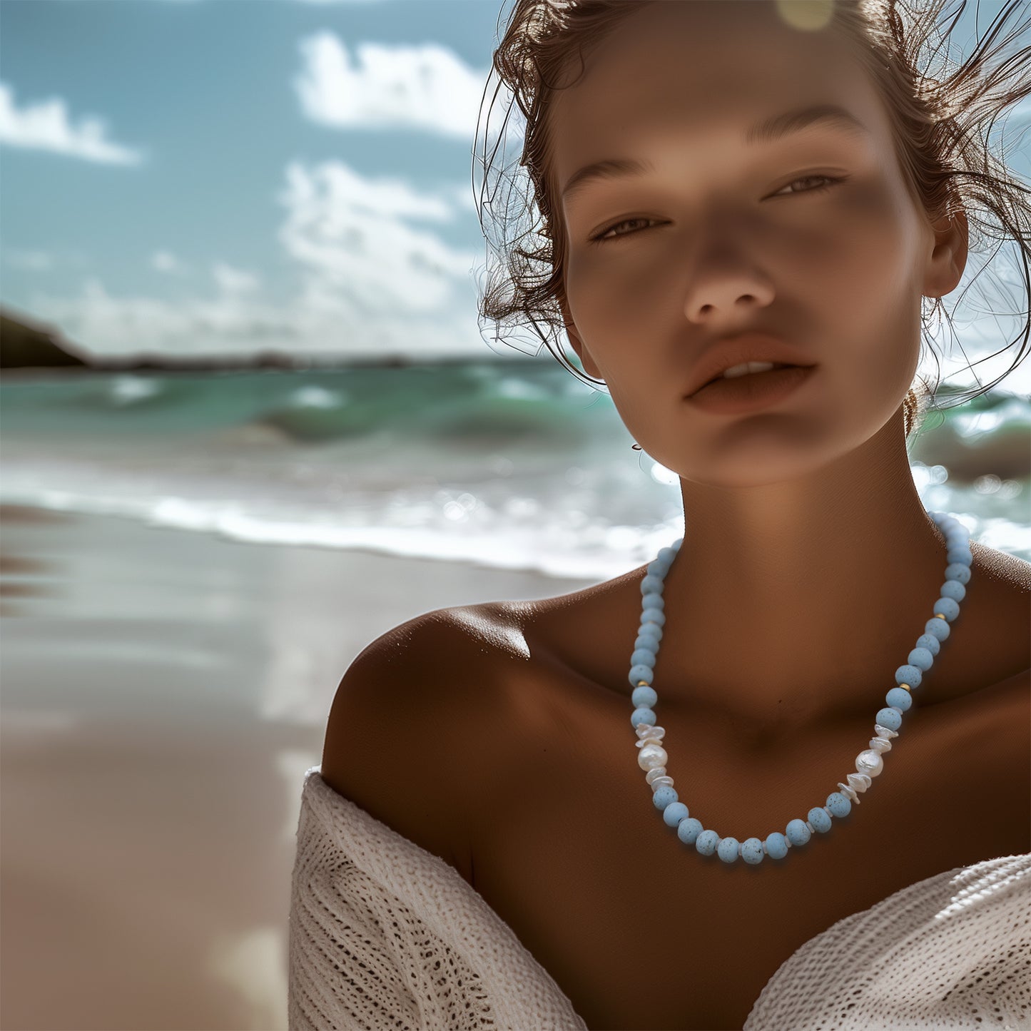 Freshwater Pearl & Blue Ceramic Bead Necklace II