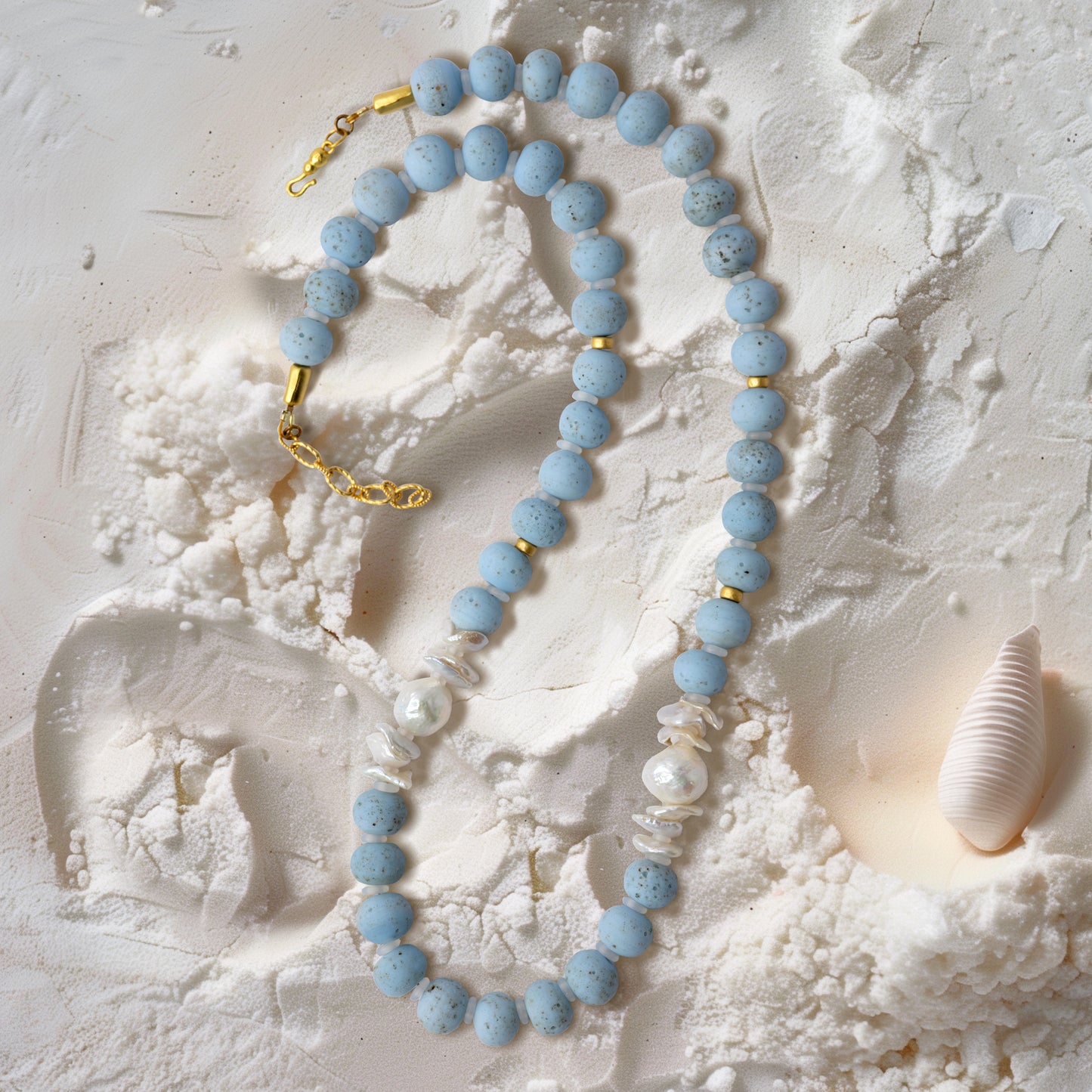 Freshwater Pearl & Blue Ceramic Bead Necklace II