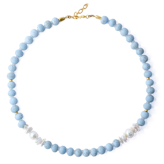 Freshwater Pearl & Blue Ceramic Bead Necklace II