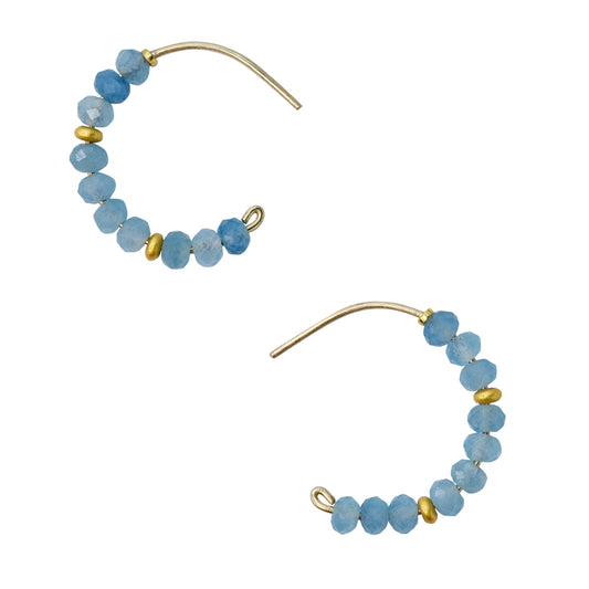 Aquamarine Half Moon Earrings 14K Gold Hook