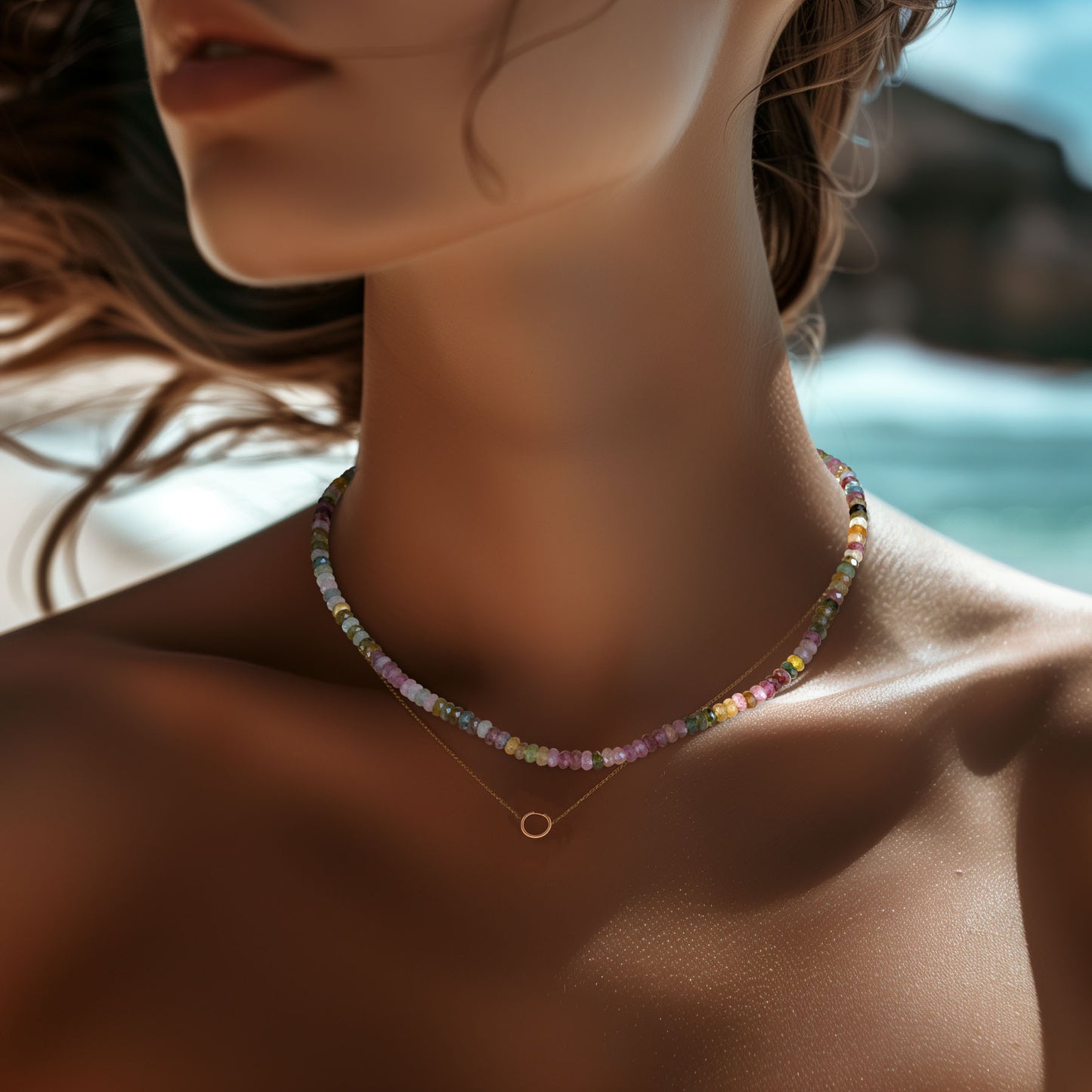 Birthstone October Watermelon Tourmaline Necklace 14K Gold