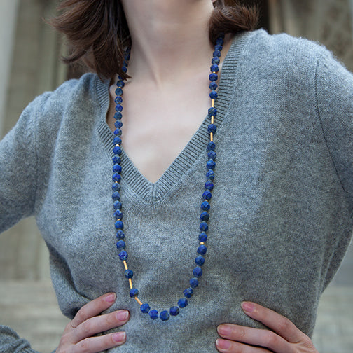 Lapis Lazuli Beaded Long Necklace