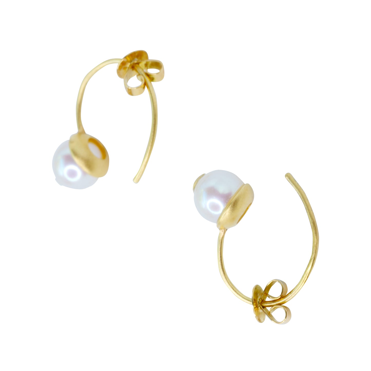 Cat Eye Pearl 18K Gold Hook Earring