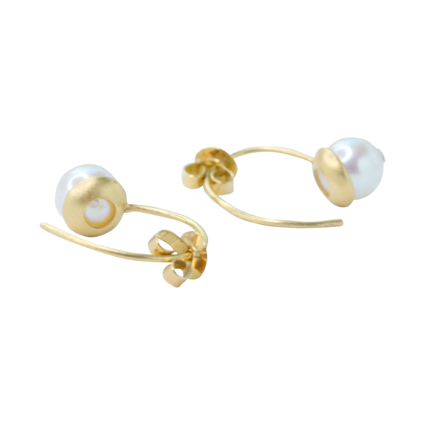 Freshwater Pearl Gold Eye Hook Earrings