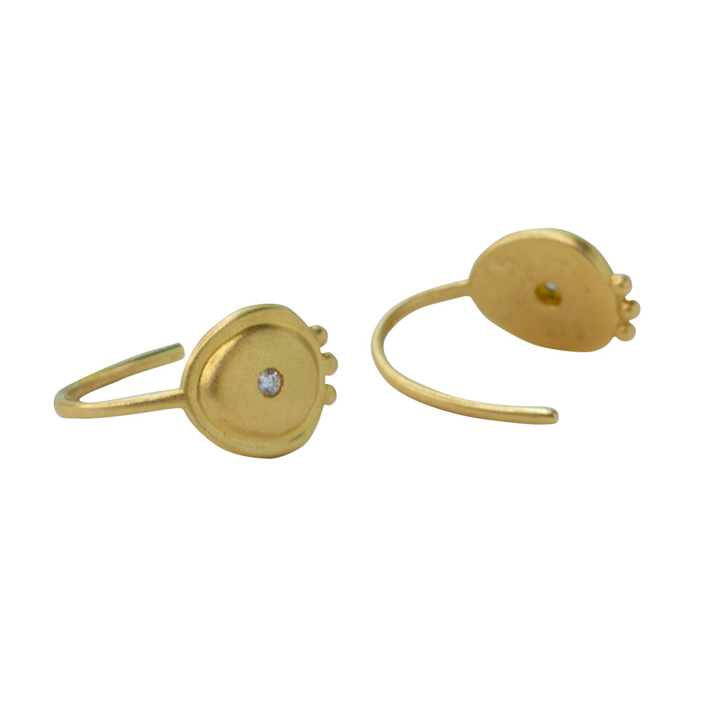 Diamond Domed Disc Granule Gold Earrings