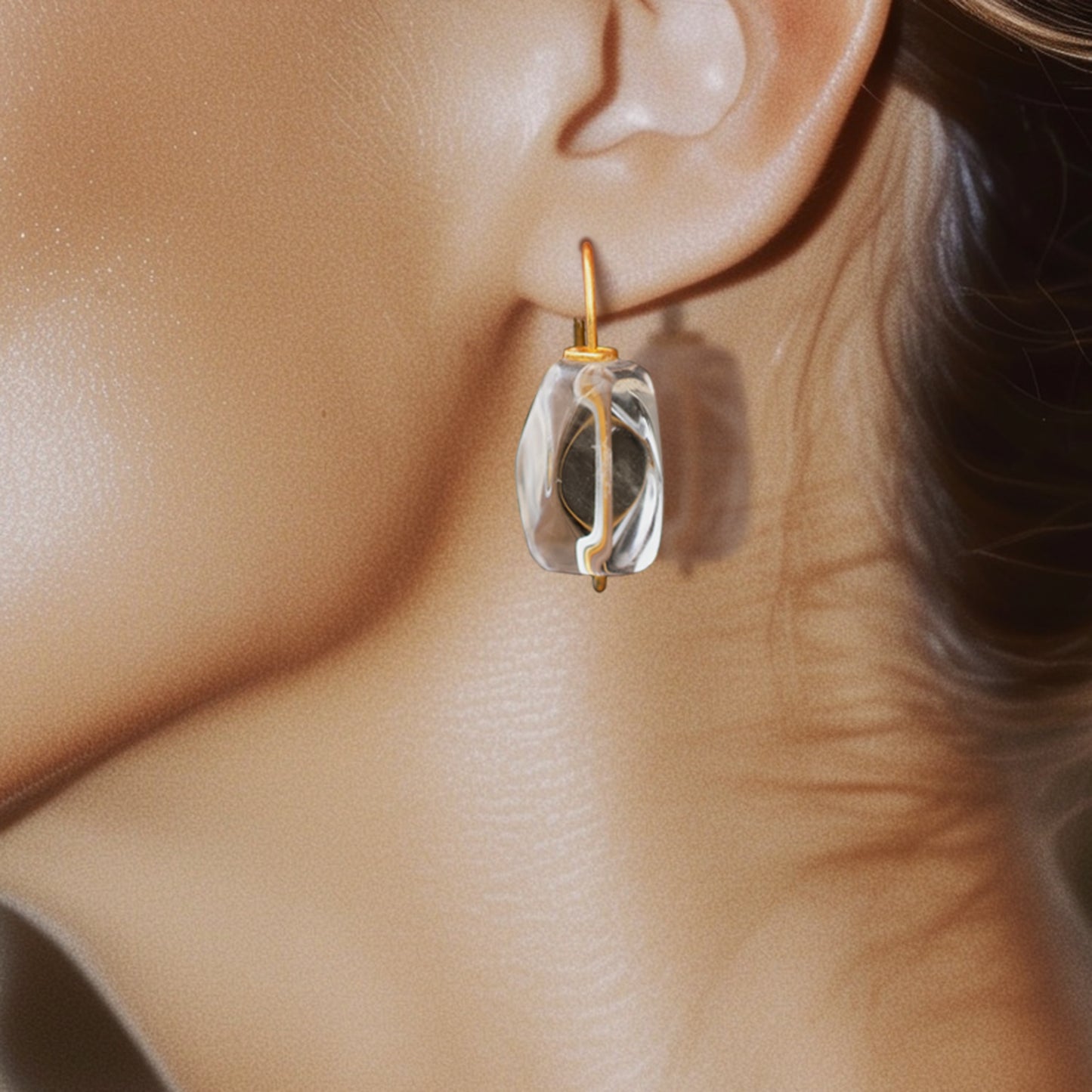 Crystal Rock 14K Gold Hook Earrings