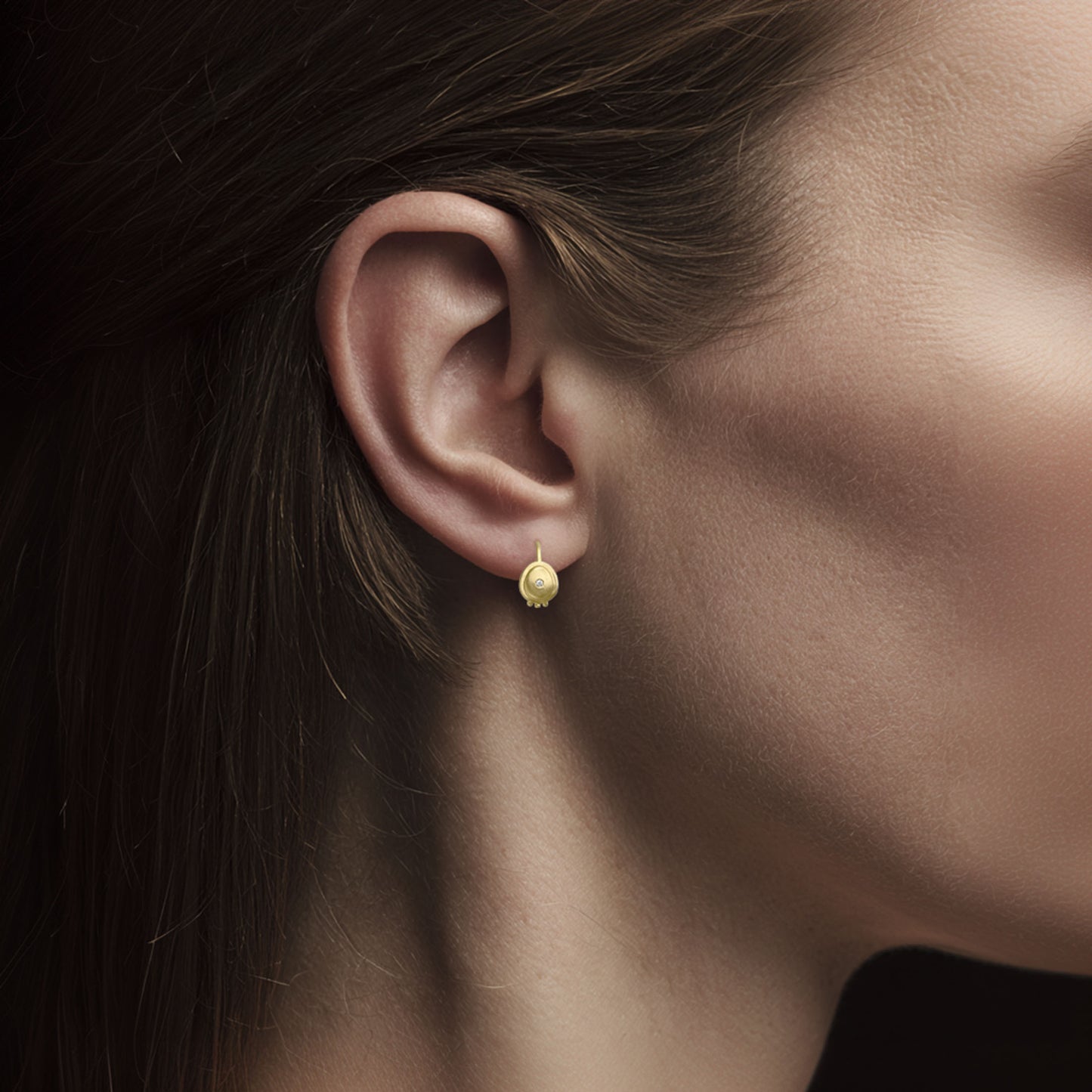 Diamond Domed Disc Granule Gold Earrings