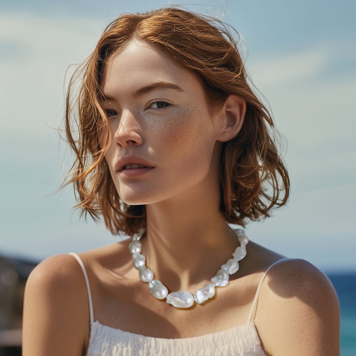 Extra Large White Baroque Pearl & 18k Gold Necklace II