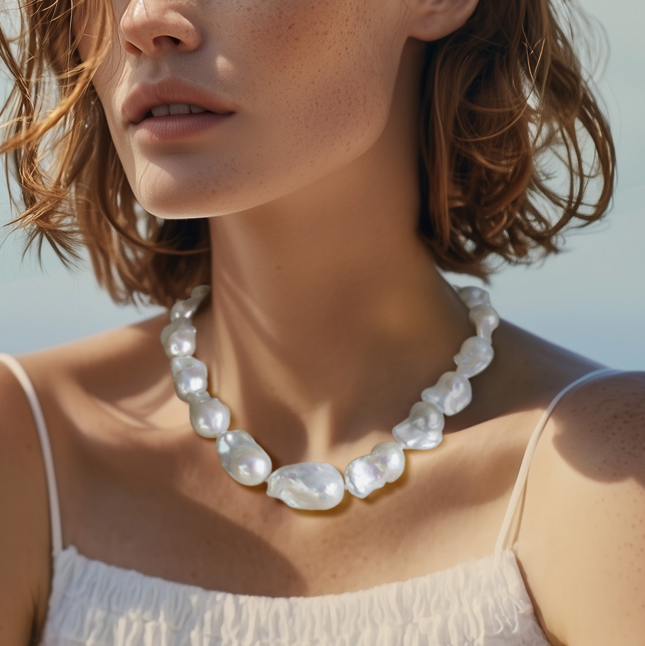 Extra Large White Baroque Pearl & 18k Gold Necklace II