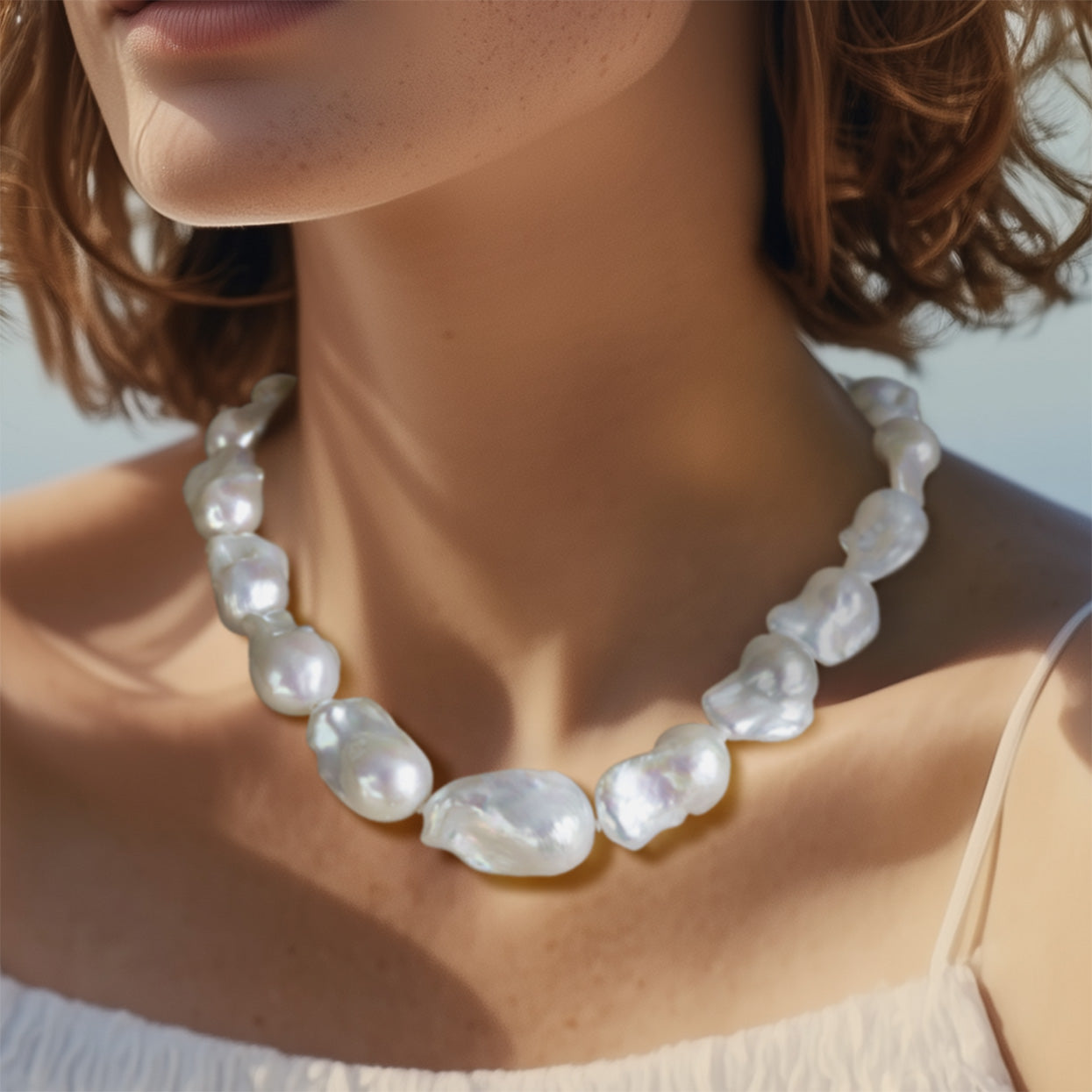 Extra Large White Baroque Pearl & 18k Gold Necklace II