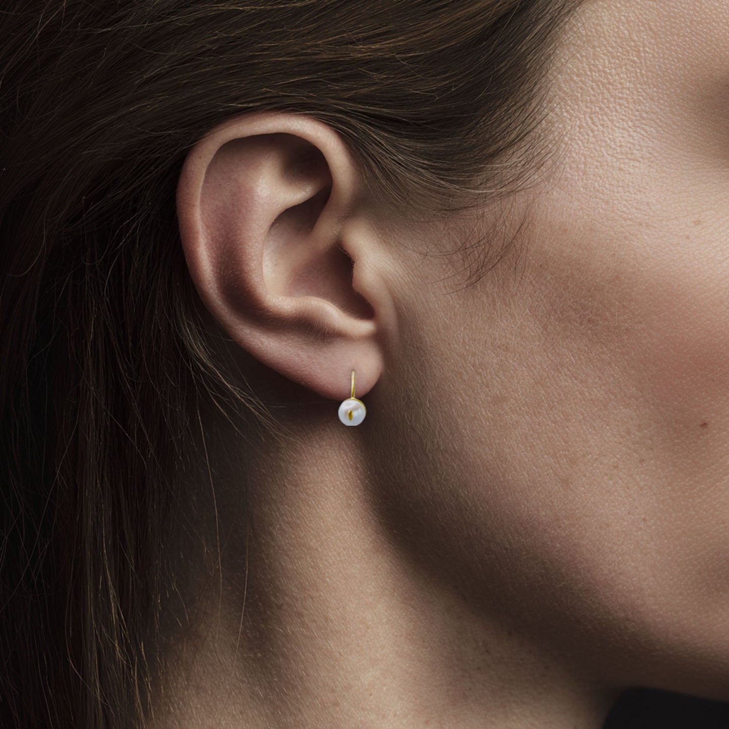 Freshwater Pearl Gold Eye Hook Earrings