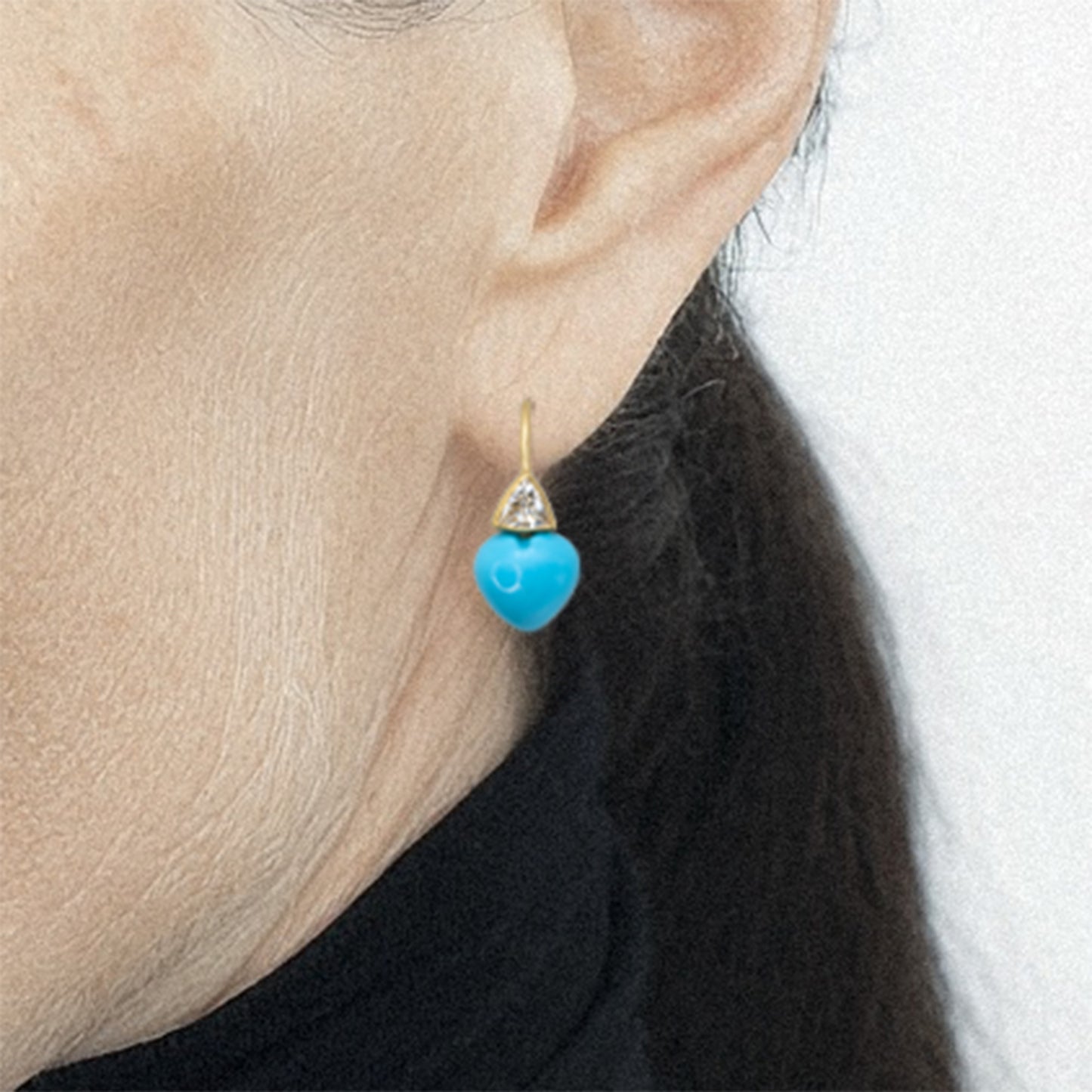 Heart Turquoise and Diamond Gold Drop Earrings
