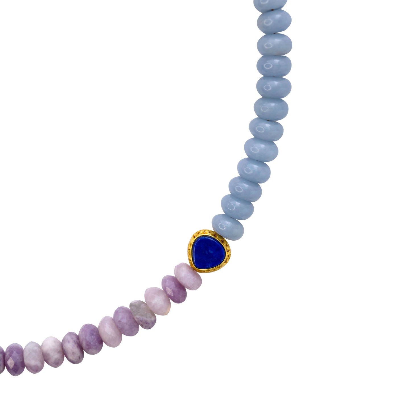 Kunzite Aquamarine Lapis Half Moon Necklace