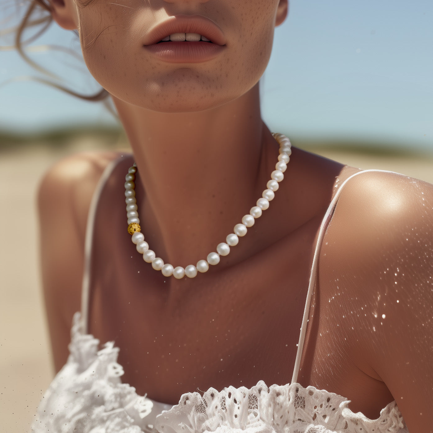 Modern Pearls & Gold Bead Necklace