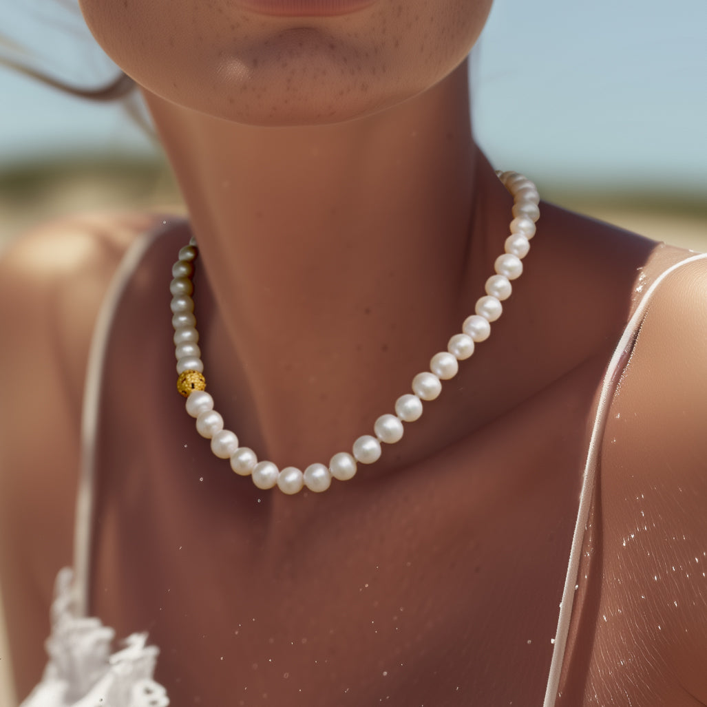 Modern Pearls & Gold Bead Necklace