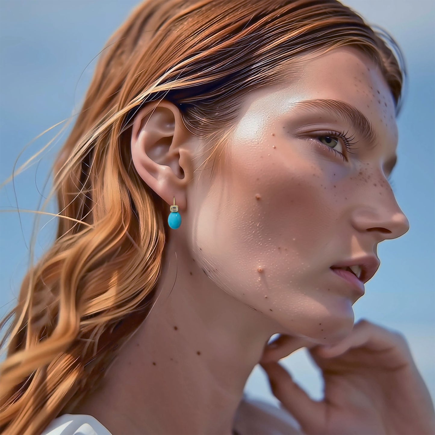 Oval Turquoise & Diamond Drop Earrings 18K Gold