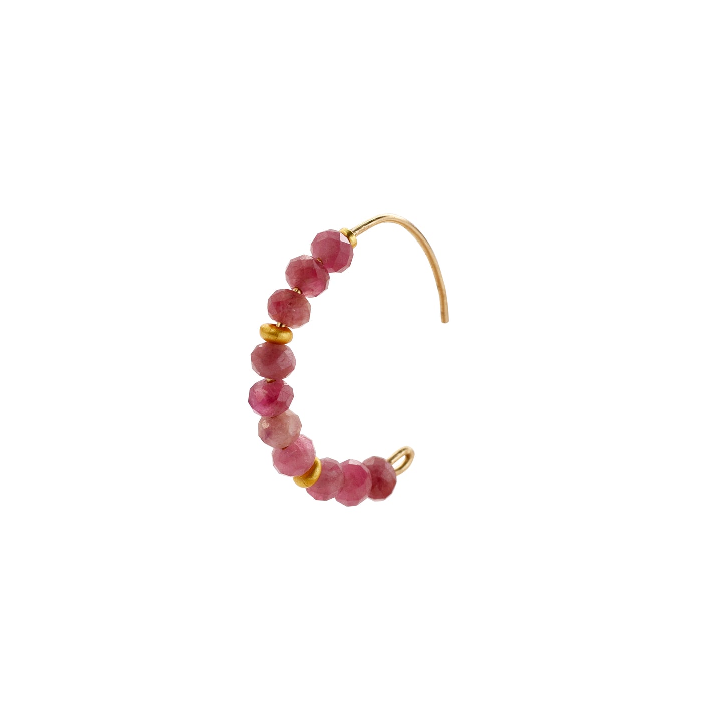Pink Tourmaline Half Moon Earring 14K Gold Hoop