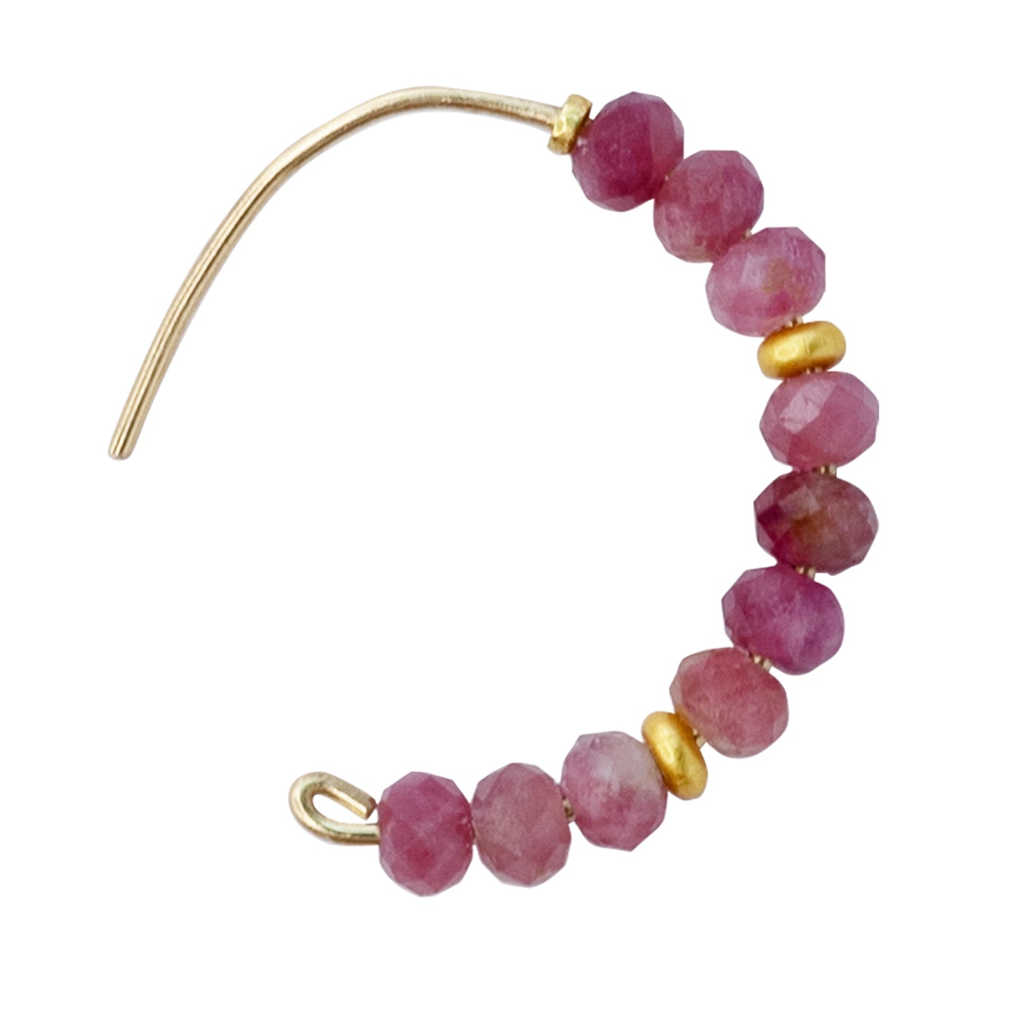 Pink Tourmaline Half Moon Earring 14K Gold Hoop