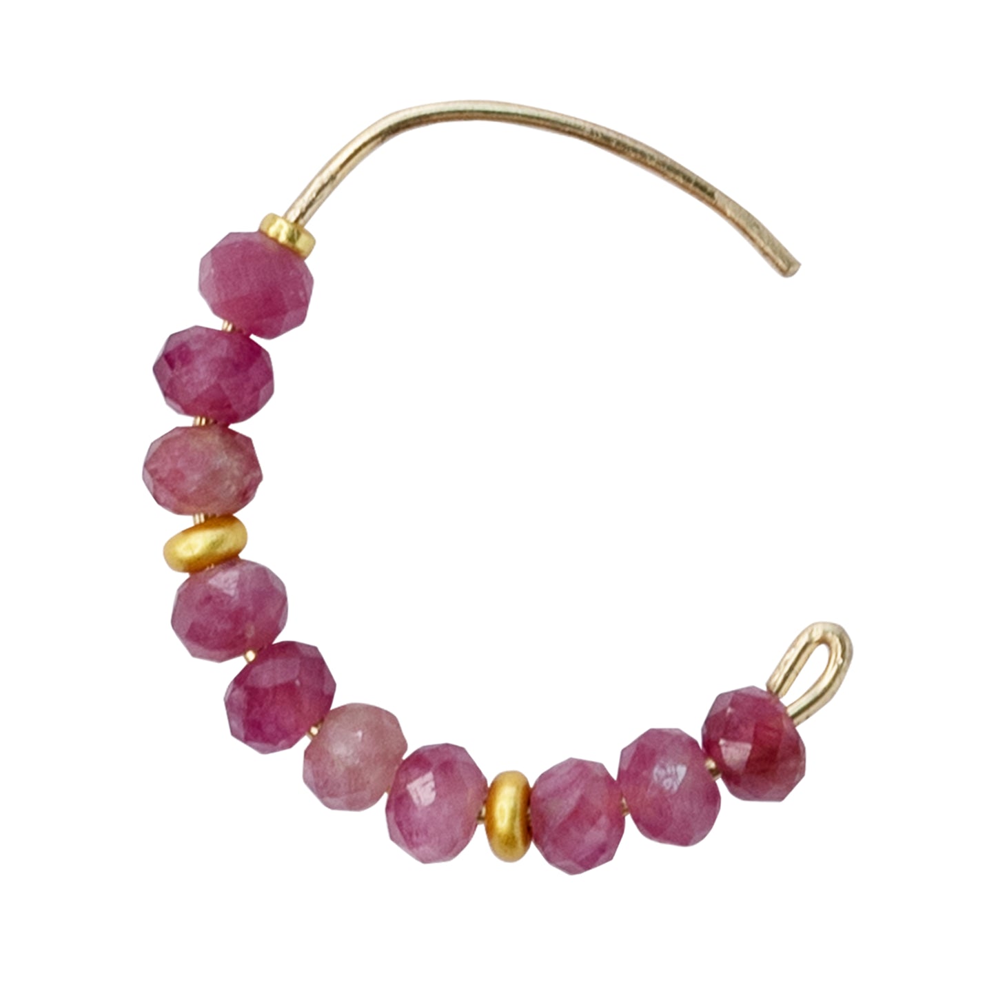 Pink Tourmaline Half Moon Earring 14K Gold Hoop