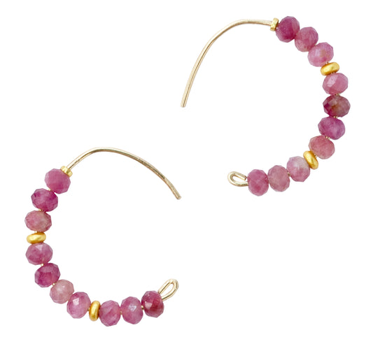 Pink Tourmaline Half Moon Earring 14K Gold Hoop