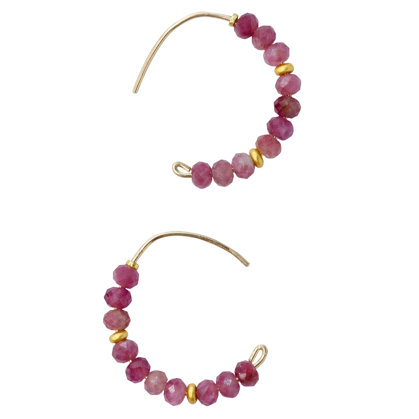 Pink Tourmaline Half Moon Earring 14K Gold Hoop