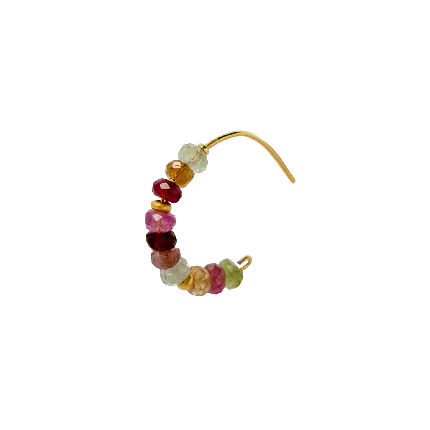 Rainbow Tourmaline Half Moon Earring 14K Gold Hoop