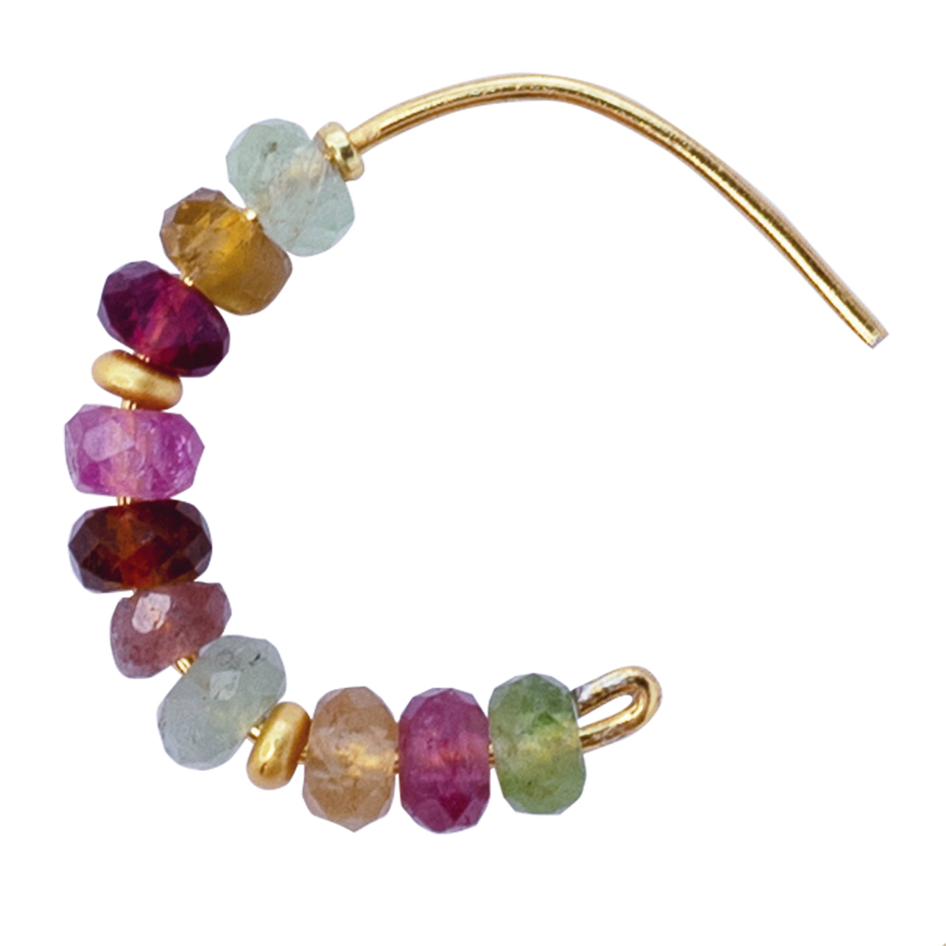 Rainbow Tourmaline Half Moon Earring 14K Gold Hoop