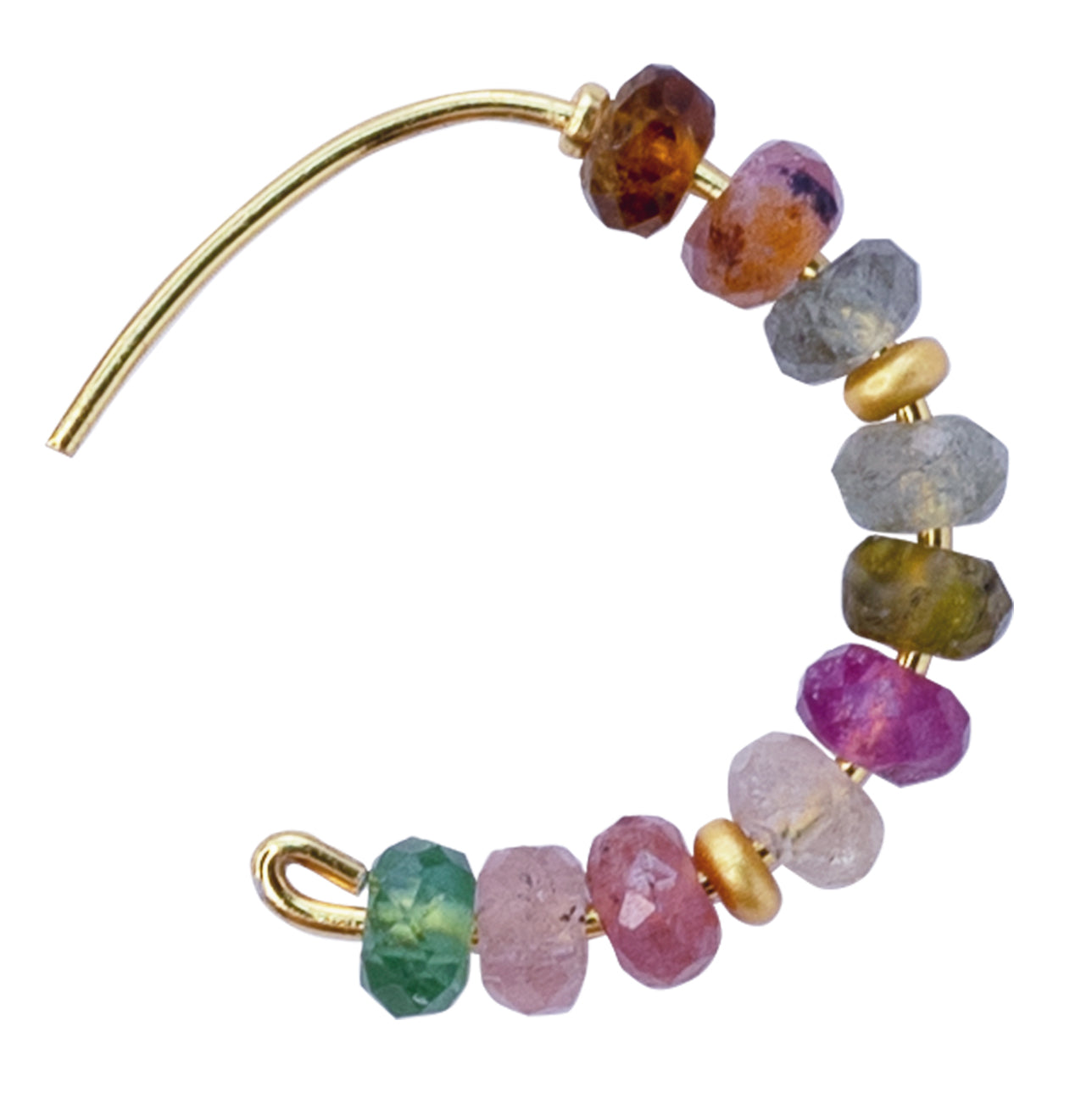 Rainbow Tourmaline Half Moon Earring 14K Gold Hoop