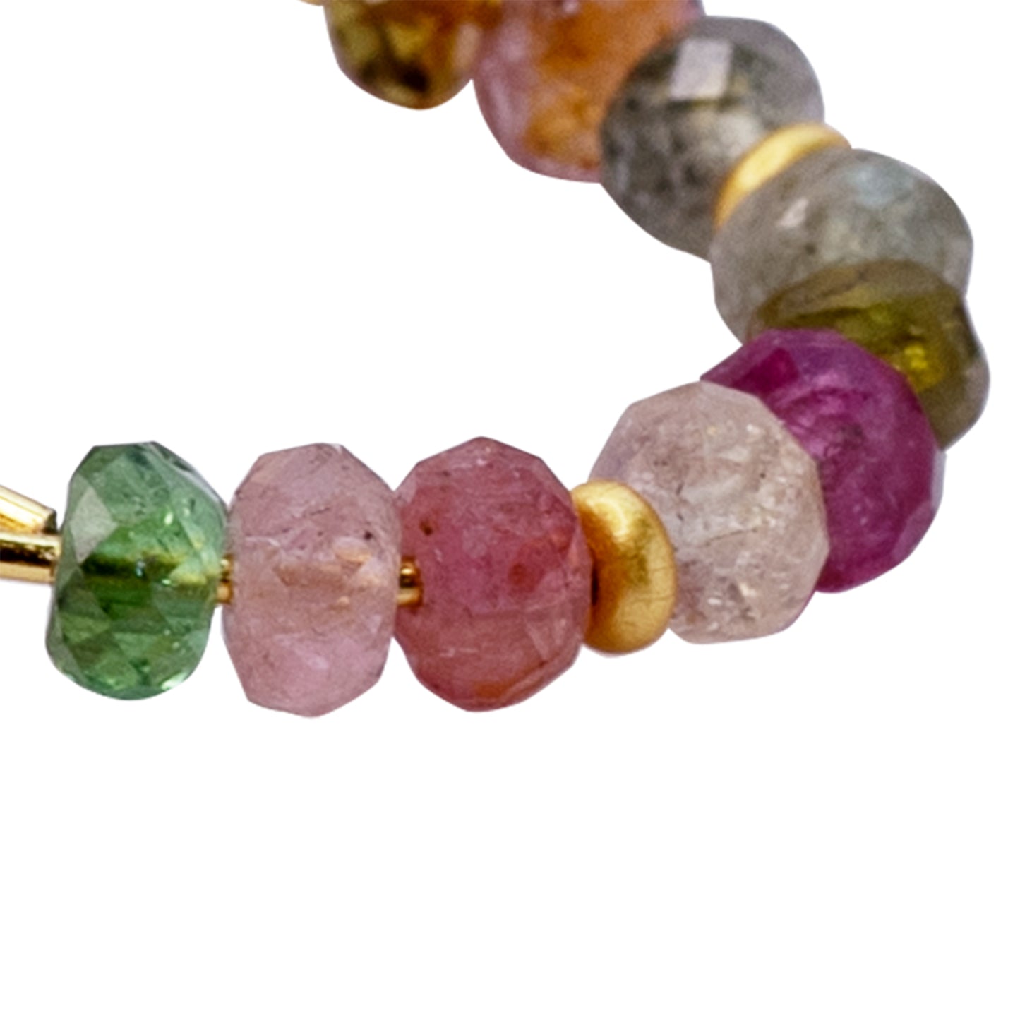 Rainbow Tourmaline Half Moon Earring 14K Gold Hoop