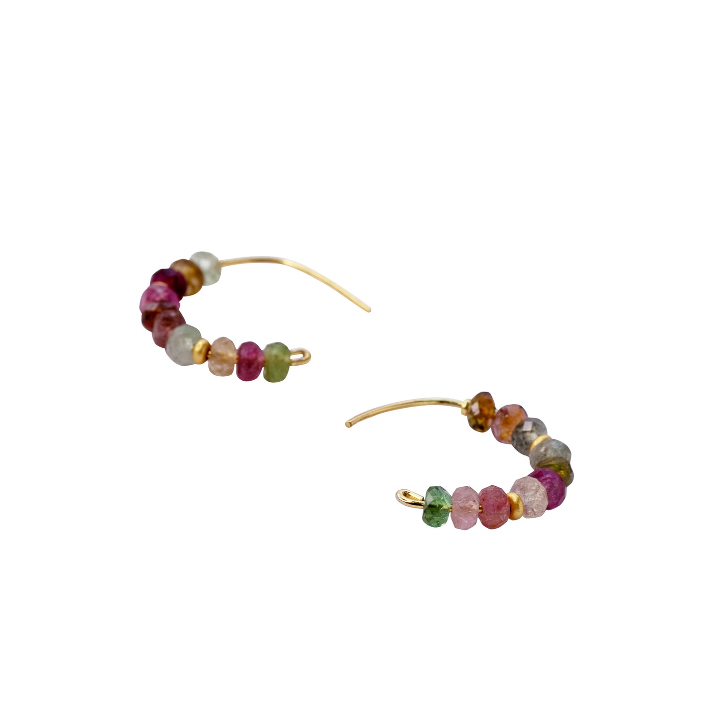 Rainbow Tourmaline Half Moon Earring 14K Gold Hoop