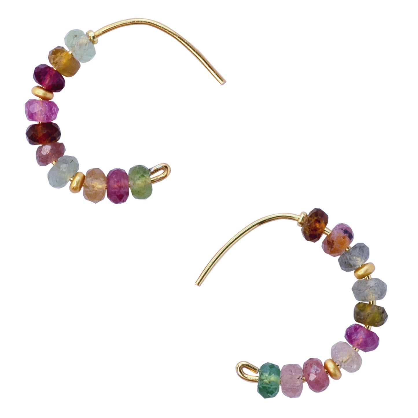 Rainbow Tourmaline Half Moon Earring 14K Gold Hoop