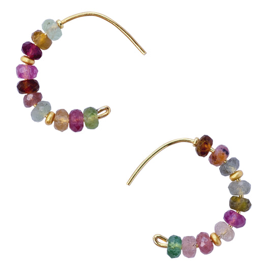 Rainbow Tourmaline Half Moon Earring 14K Gold Hoop