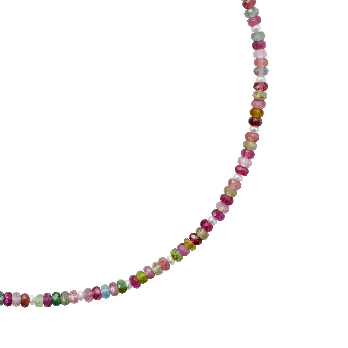 Rainbow Tourmaline & Pearl Necklace 14K Gold