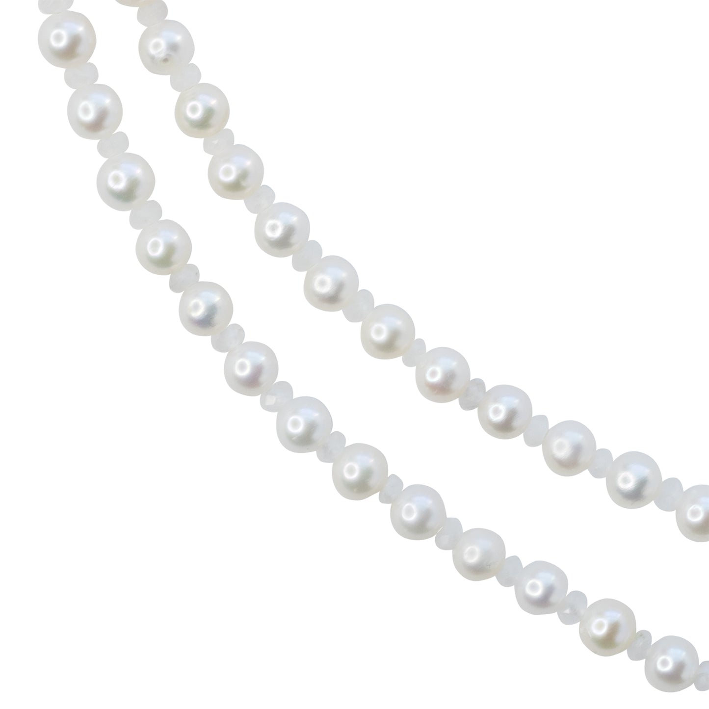 Tiny Pearl & White Moonstone Double Long Necklace 14K Gold