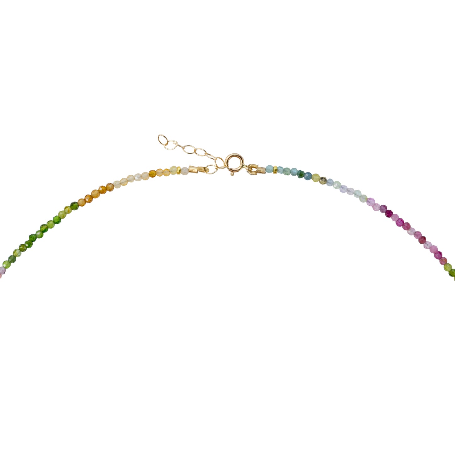 Tiny Rainbow Tourmaline Necklace 14k Gold