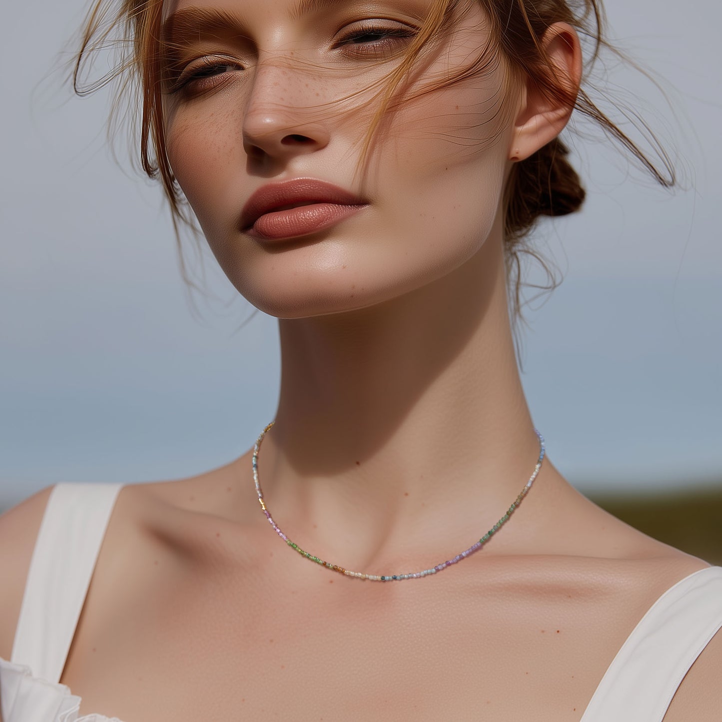 Tiny Rainbow Tourmaline Necklace 14k Gold