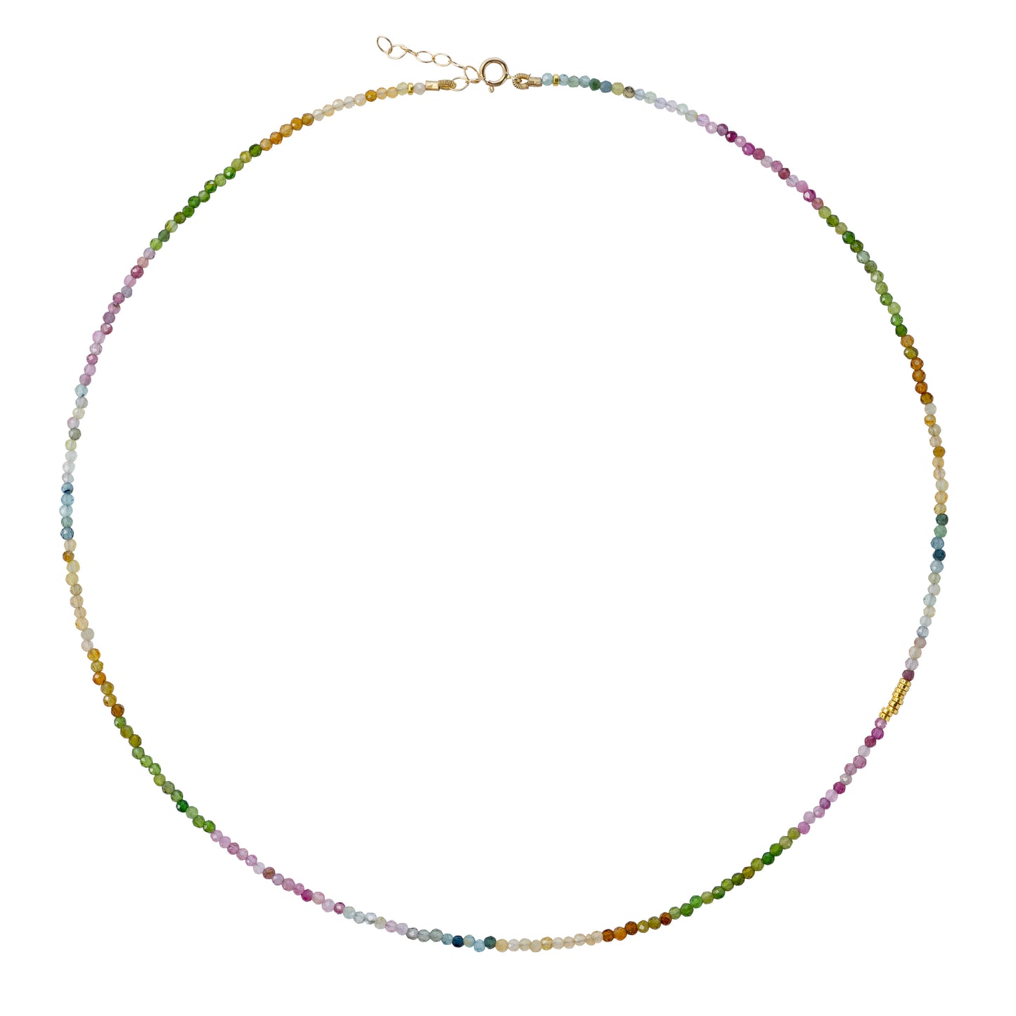Tiny Rainbow Tourmaline Necklace 14k Gold