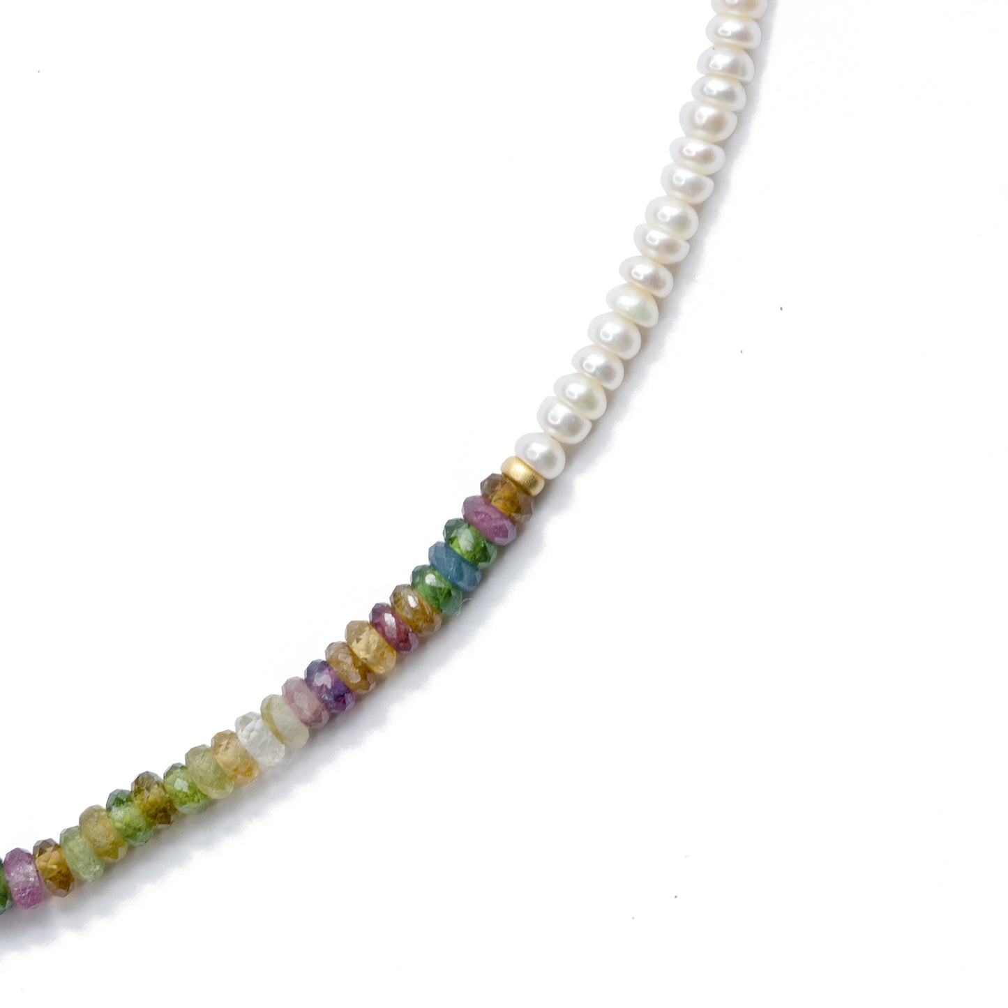 Tourmaline Pearl Half Moon Necklace 14K Gold