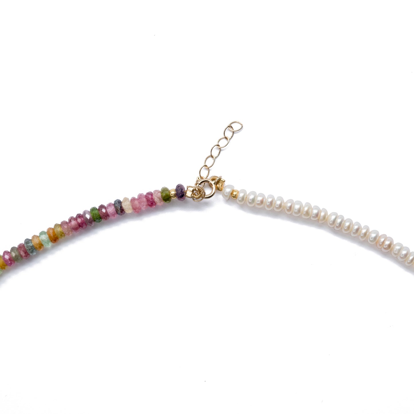 Tourmaline Pearl Half Moon Necklace 14K Gold