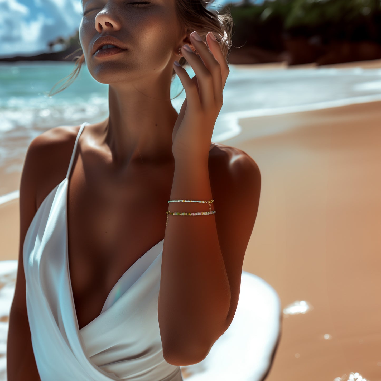 Birthstone October Watermelon Tourmaline 14K Gold Bracelet