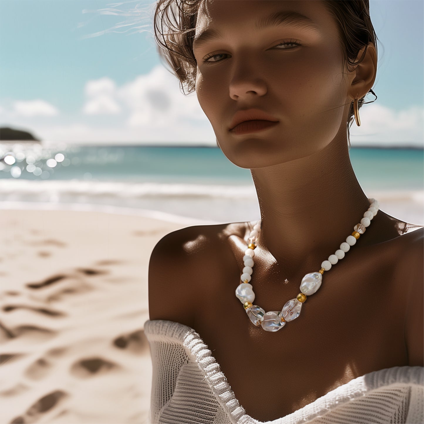 White Crystal Baroque Pearls Necklace